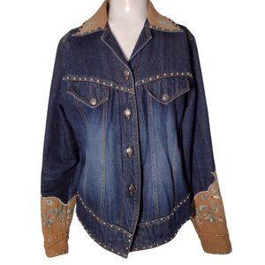 Gordon James Women's Embroidered Studded Denim Jacket S Western Faux Suede